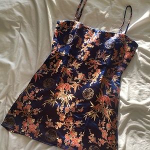 Floral blue jacquard satin slip dress